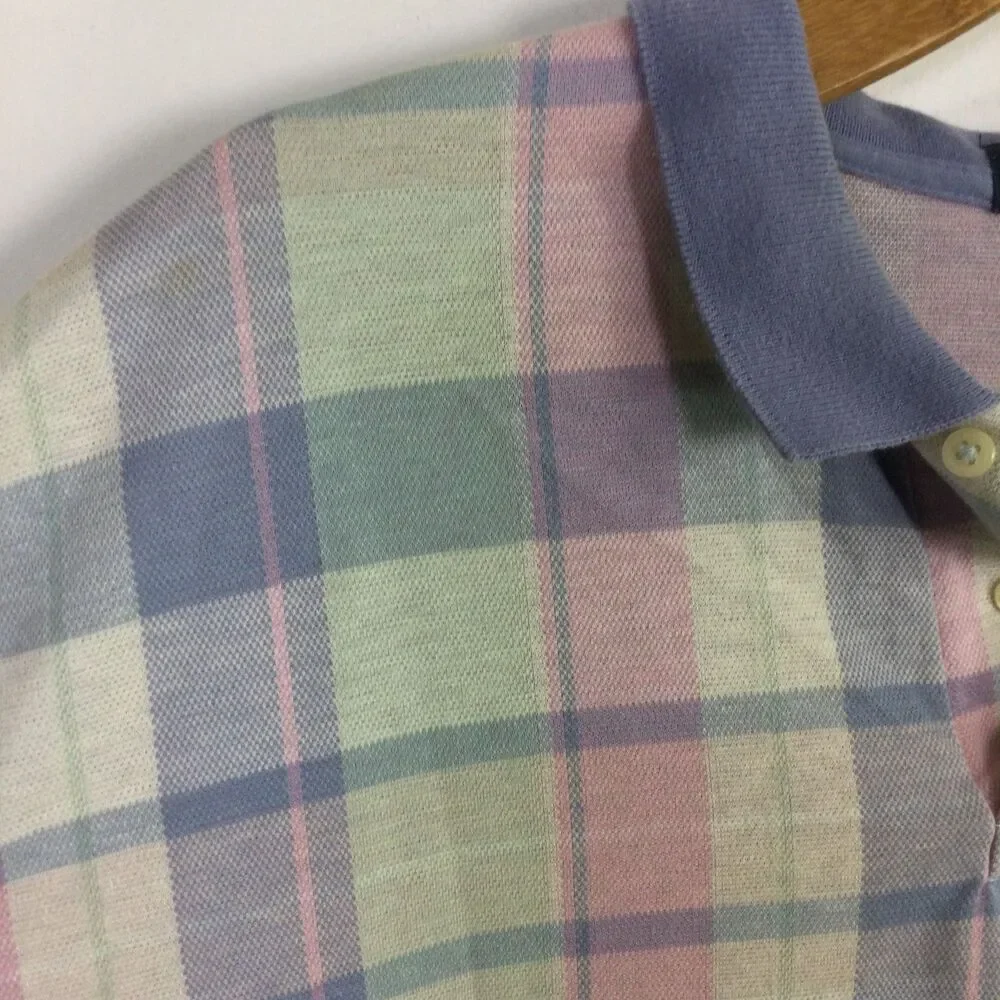 Polo by Ralph Lauren Mens Vintage 90’s Polo Shirt Pastel Pink Blue Plaid Size XL
